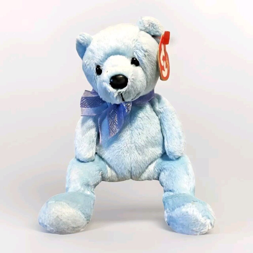 TY Lani Beanie Baby Plush Toy Light Blue Bear w/ Silver Flecks Vintage 2004